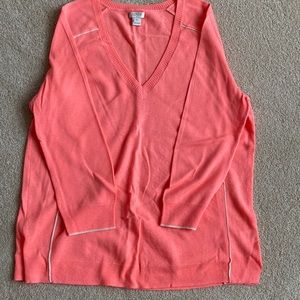 JCrew VNeck Lightweight Sweater with cream trim, EUC